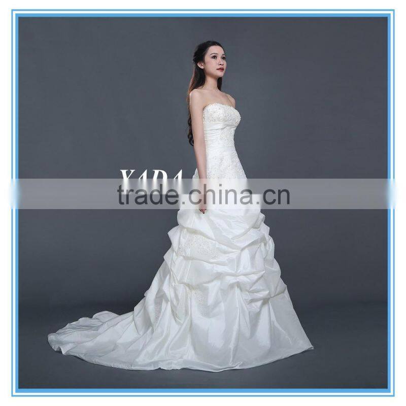 Taffeta Off Shoulder Ruched A Line Floor Length Beaded Mermaid Wedding Dress