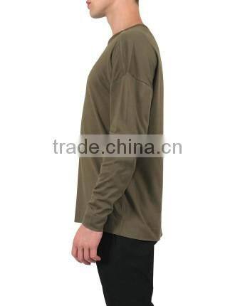 soft comfort stretch men's standard long sleeve drip shoulder solid color crew neckline tees