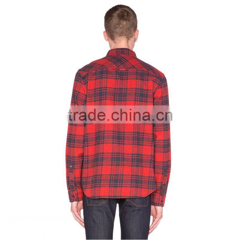 2016 fashion long sleeve slim fit breathable casual shirts red flannel mens check shirts