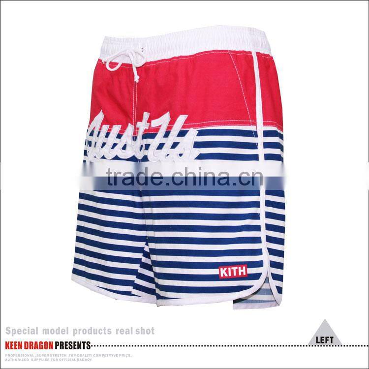 Cotton Stripes Digital Print Mens Swimsuits with Full Mesh Lining