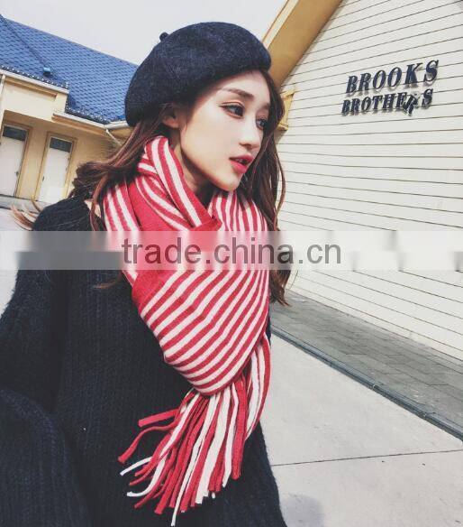 2017 high quality stripe design new arrival ladies winter scarf
