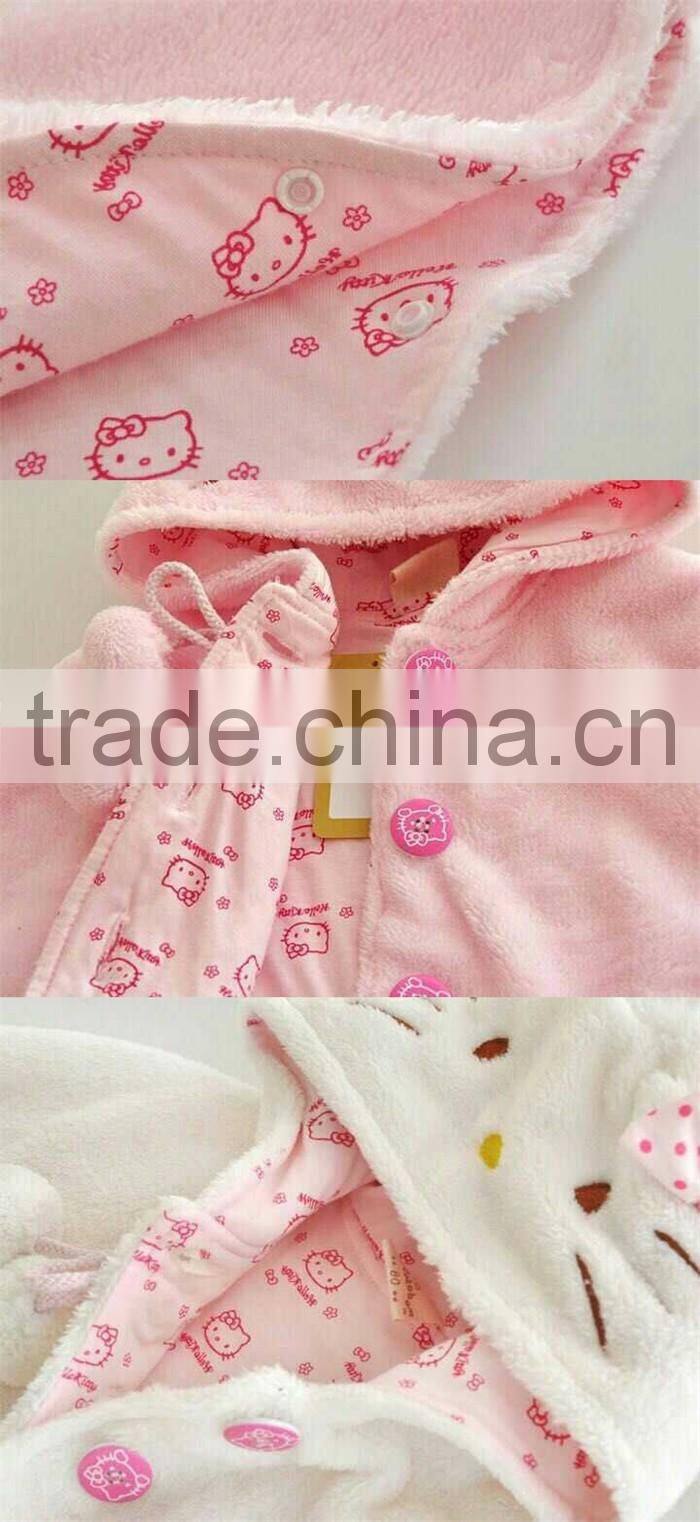 Latest 100%cotton design kids cartoon cape with hood coat white baby girls cloak coat