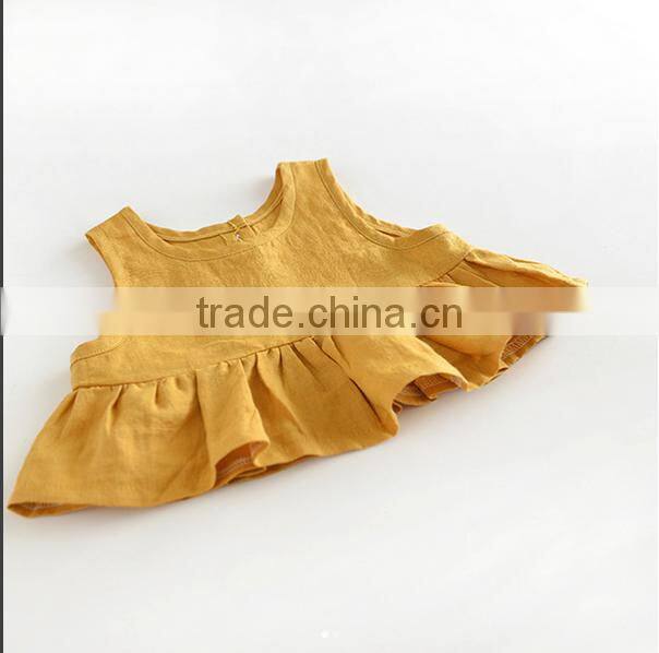 Cute Little Girl Summer Dress Baby Plain Yellow Birthday Party Dresses Girls Linen Clothing Wear