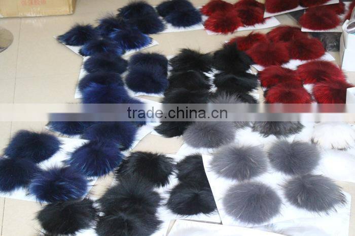 high quality 15cm fox fur real sheep wool knit beanie hat with fox fur ball