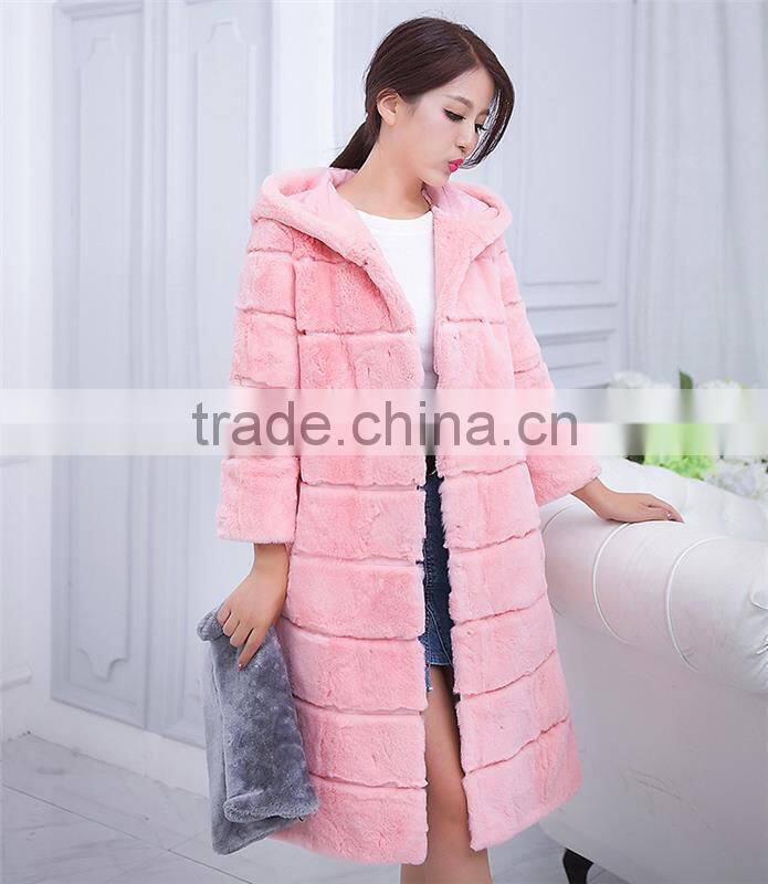 Rex Rabbit Fur Coat with Hood Thick Real Rabbit Fur Coat Winter Jacket for Women Genuine Fur Coat Customize Female Clothing