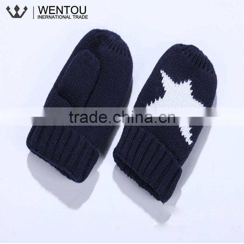 Wholesale Handsome Children Navy Stars Cotton Knitted Baby Gloves