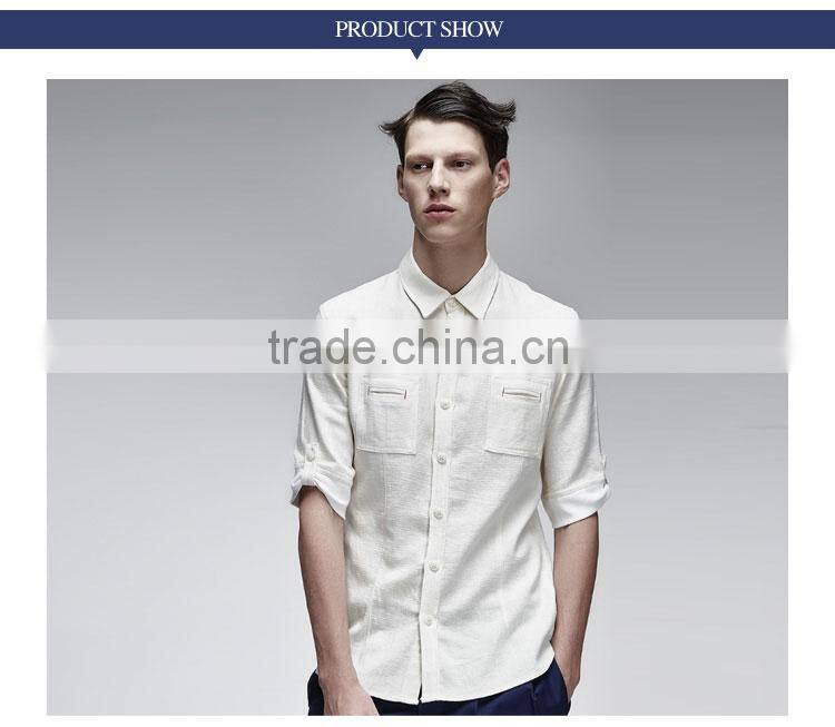 2015 New Stylish England Style Tops For Solid White Linen Leisure Shirt