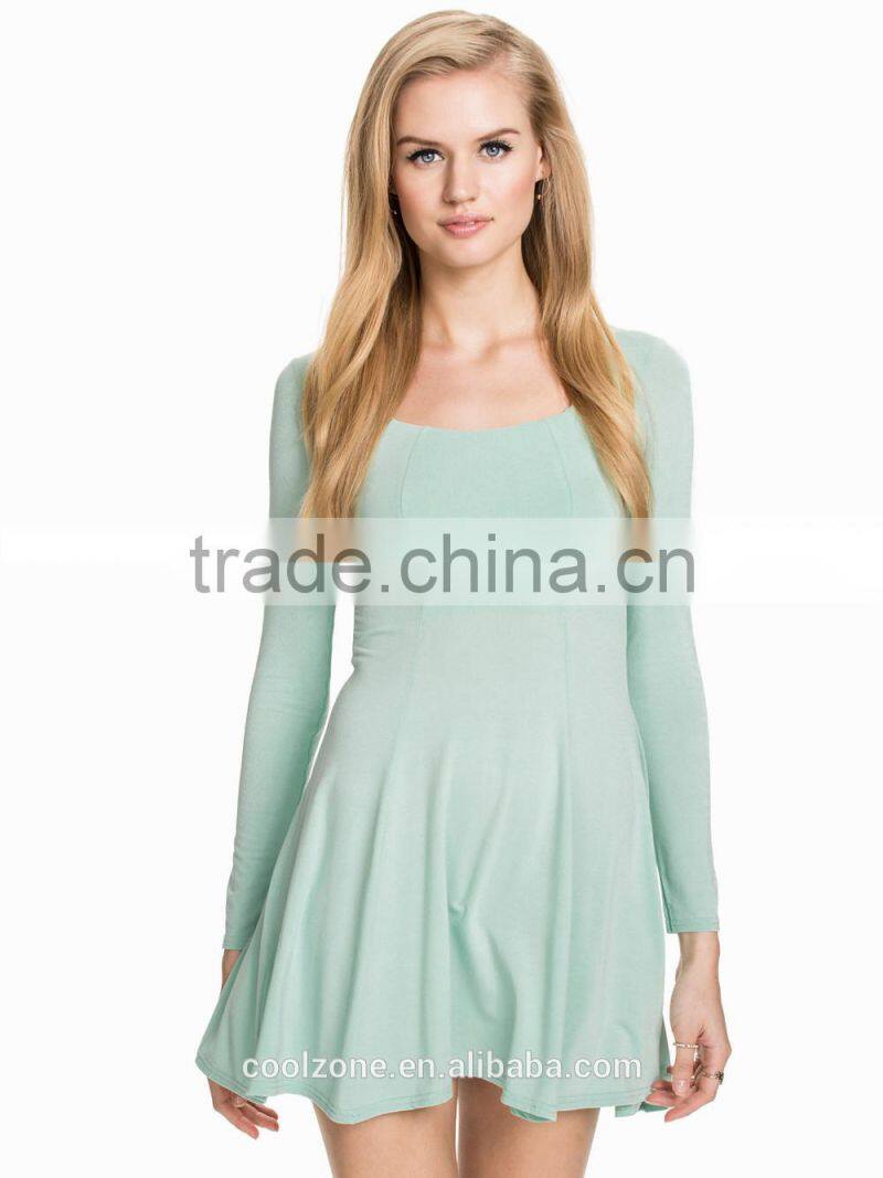 High quality long sleeve round neck skater dress cheap jersey dress