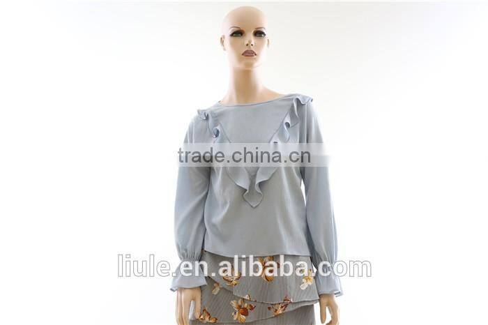 New design ladies long sleeve ruffle blouse latest grils blouse
