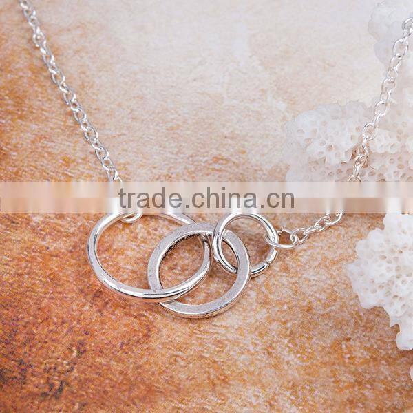 New Fashion Circle Ring Link Cable Chain Antique Silver New Fashion Black Wax Cord Silver Tone Choker Necklace