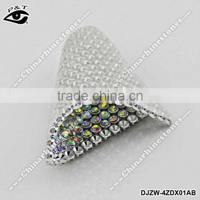 Hot fix aluminum rhinestone mesh 3MM SS10 Crystal AB Silver Base Mesh For Clothing Shoes Dress