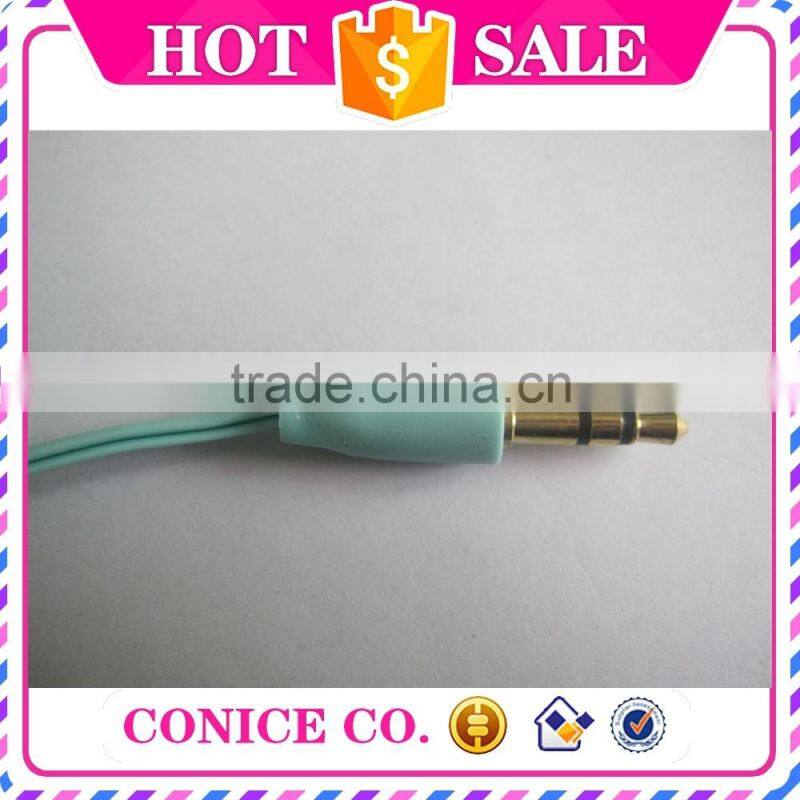 2015 high quality stereo 3.5mm metal jack flat cable silicone plug in-ear stereo earphone for MP3