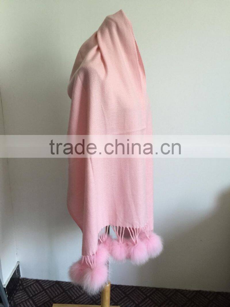 Baby Pink cardigan wholesale pom pom tassel fur poncho fur cape 180cm*70cm