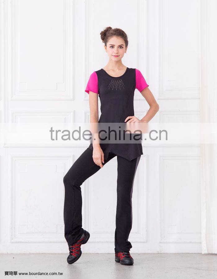 Latest design rhinestone women fitness short sleeves(2 COLORS)