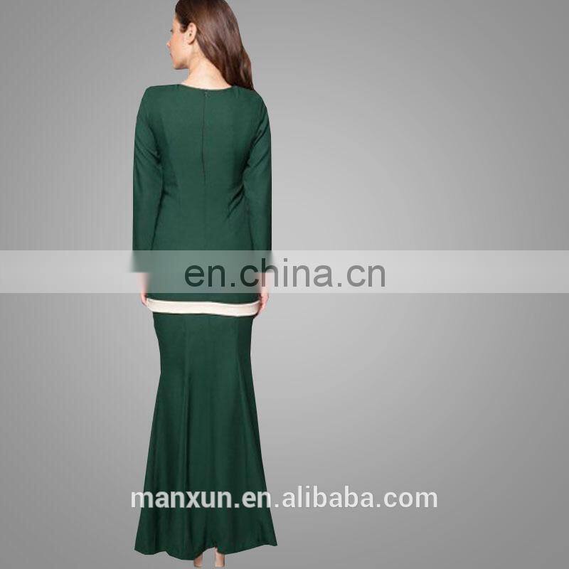 Islamic Modern Wear Lady Dress Malaysia Latest Abaya Fashion Green Baju Kurung Wholesale 2017