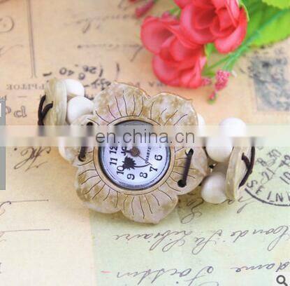 Small wrist women Big dial fashion mexican beach watch Coconut Shell Printed Flowers Bracelet Ethnic wristwatch