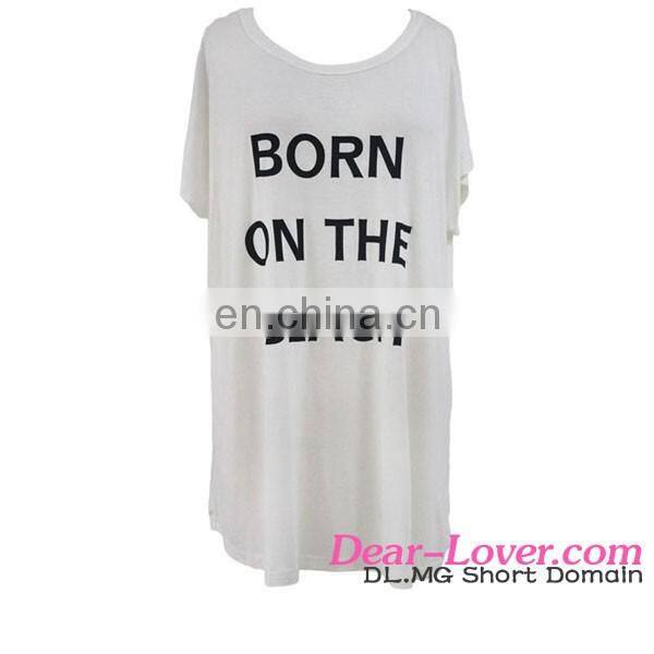 Wholesale Fashion Born On The Beachwear Plain White Round Neck T-shirt