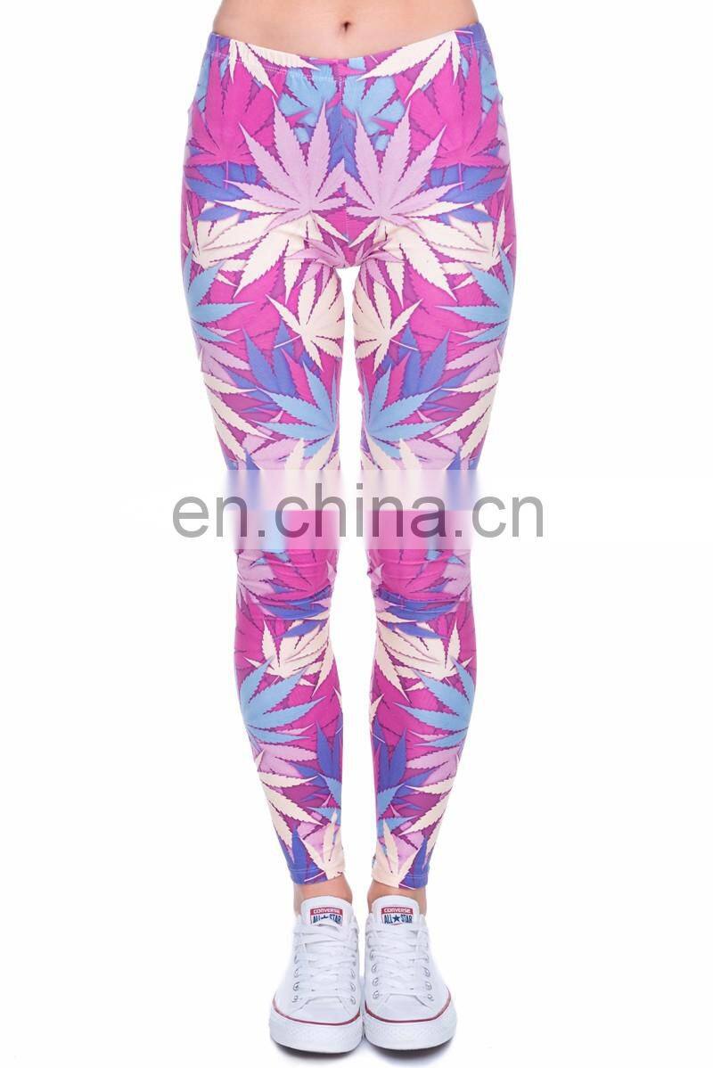 Weed pink custom fabric ladies sexy jogging slim hot wholesale brand 3d high quality girls spandex woman leggings