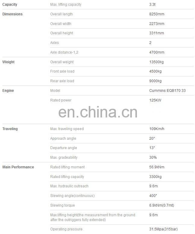 Truck mounted crane mini 3.3 Ton for lifting