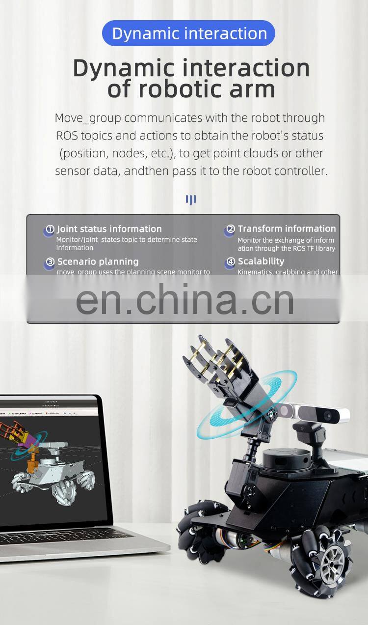 Assembled ROS MROS Lidar Car Mecanum Wheel Robot Car +4DOF Robotic Arm With 7" Touch Screen Range 12M/39.4FT