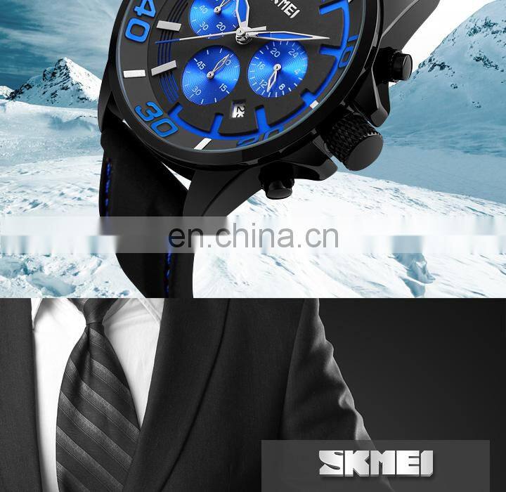 SKMEI 9154 Multi Functional Men Quartz Wrist Watches Chronograph Waterproof Fashion Leather Reloj De Hombre
