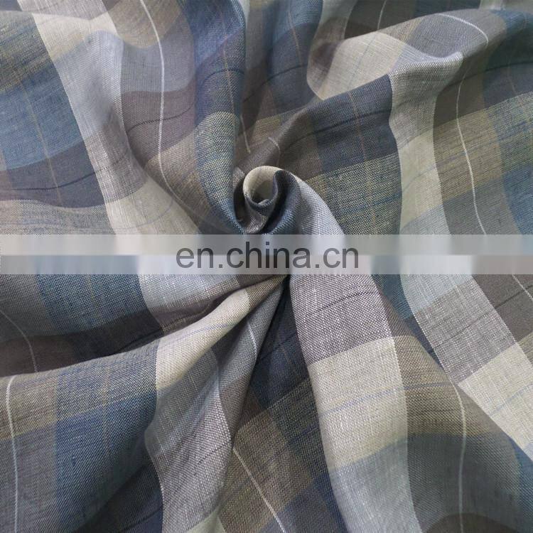 High quality linen color pure linen check fabric women's shirt Fabric women's dress Fabric