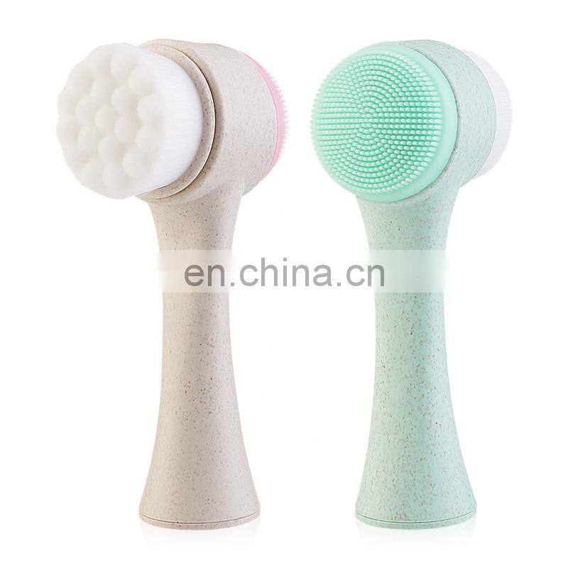 Wholesale Eco Friendly Biodegradable Korean Facial Cleansing Brush With Silicone Massage Brushes For Deep Cleaning