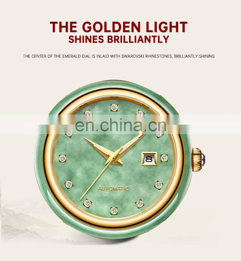 Diella Men's Mechanical Watch Jade Automatic Couple Pair Watch Simple Female Trend Wristwatch Genuine Leather Band 6001G