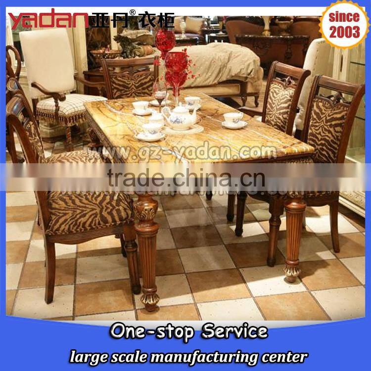 solid wood luxury hand carved marble top modern dining table for sale