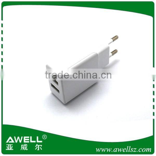 EU Plug 5V 2A port of dual usb,2 ports of charger Output AC Power Adapter Wall travel Charger