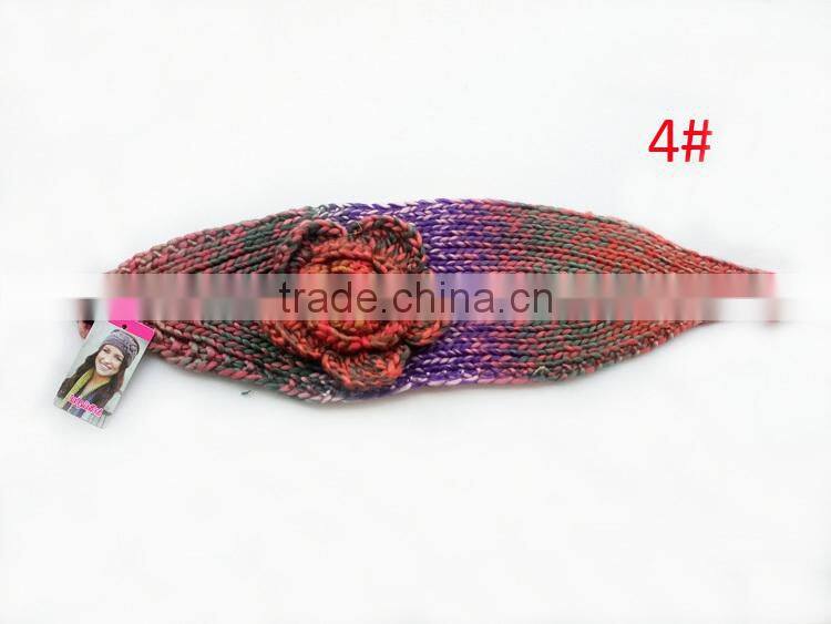 Beautiful Colorful Yarn Knittig Flower Decorated Fashion Women Head Band