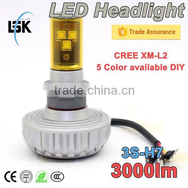 Excellent lighting waterproof energy saving 3000 lumens led headlight 5 color changeable