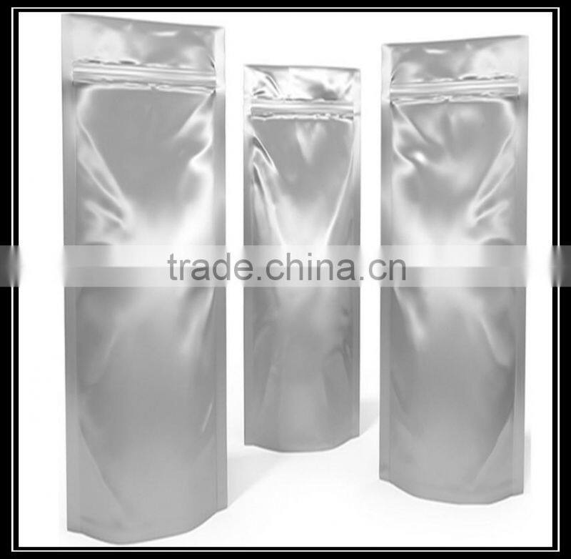 stand up zipper pouches in matt silver