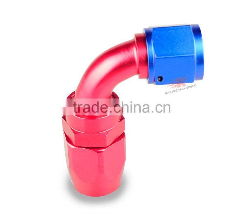 Aluminum oil cooler fitting 90 degree resuable hose end fuel line hose end fitting adaptor cutter shape blue and red 40-090-10