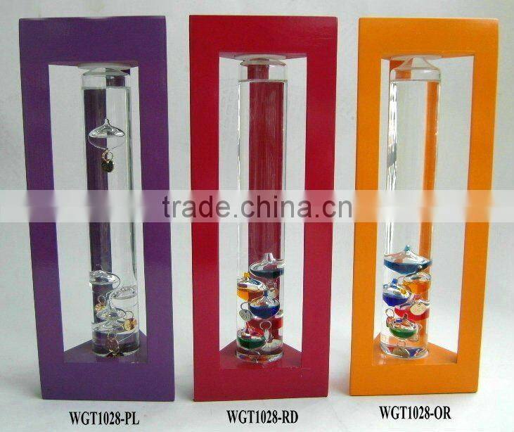 Decorative Galileo Thermometer with triangle wooden frame