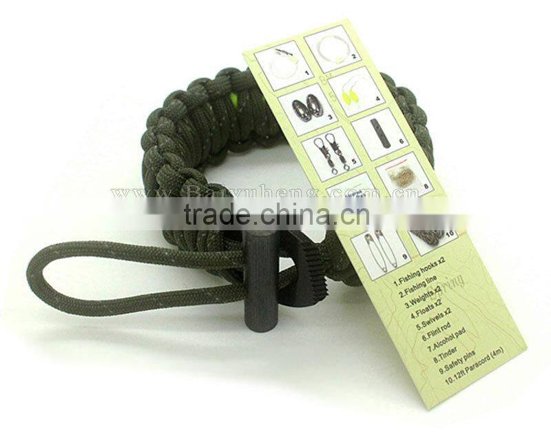 fashion letters woven paracord survival bracelet with fire starter buckles