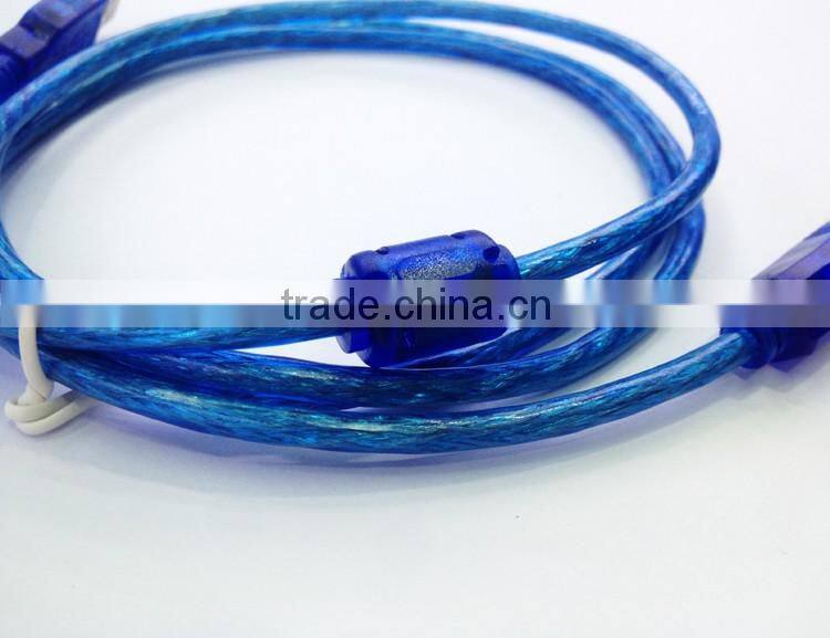 High data transfer speed USB to usb printer cable ,0.3M/1ft blue transparent USB to USB Cable 2.0