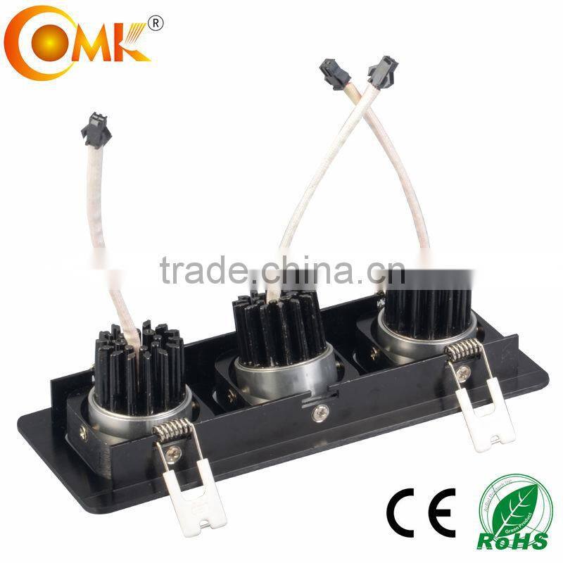 3*5W Dimmable three heads design led cob grille light with brushed black
