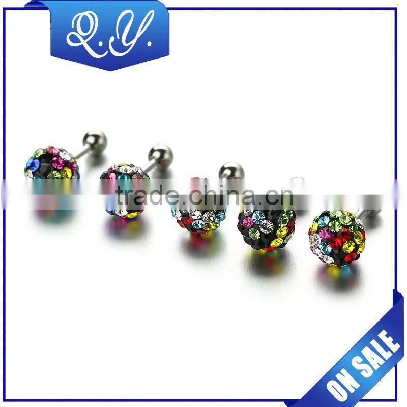 Luxury Crystal Earring Double Crystal Ball Star Design Rhinestone Body Piercing Jewelry