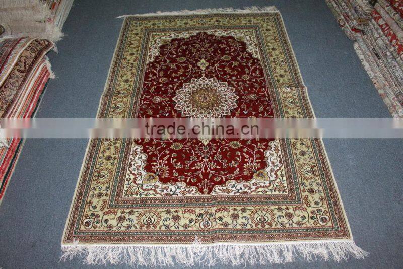 Hand knotted 4x6ft chinese persian red silk rug carpets
