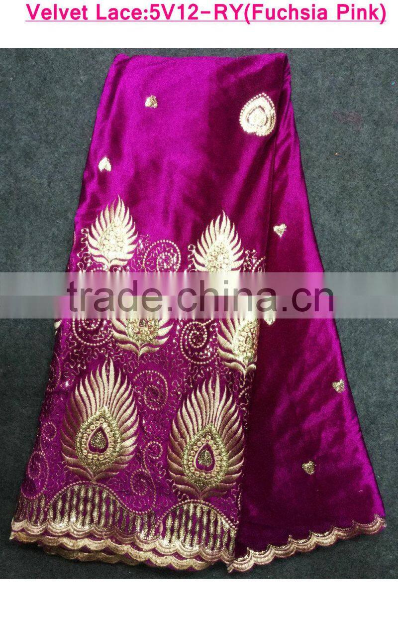 Classical design bule color indian velvet lace fabric for dress