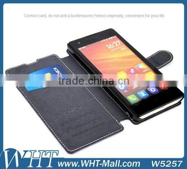 for XiaoMi Mi3 Wallet Stand Cover Folio Jeans Leather Case with Built-in Card Slot Factory Price
