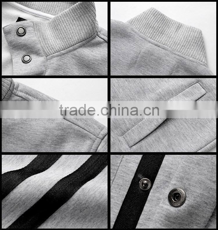 2016 hot design plain design Crew Neck Sweatshirt Knit fleece Cardigan mens Sweatshirt with button