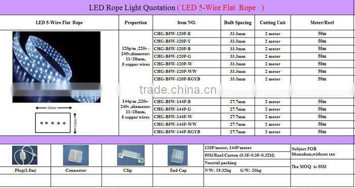 220V RGB LED Rope Light (5 Wire Flat)