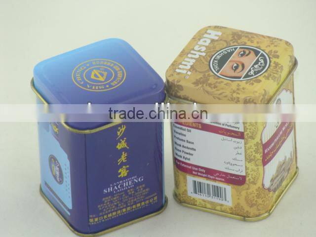 Square promotion tin for perfume