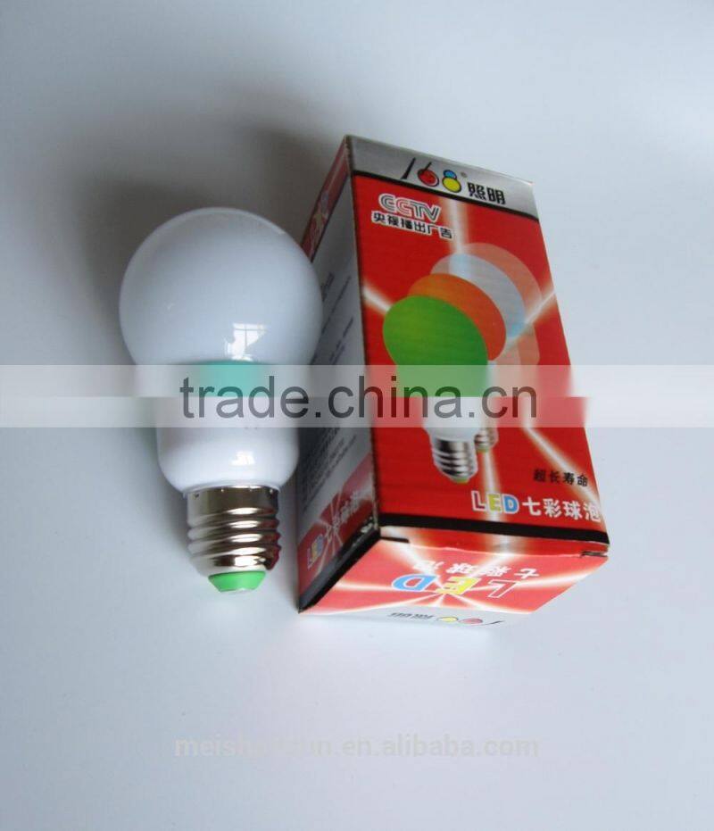 Newest 3W colourful changing light LED bulb crystal and PBT material