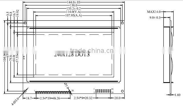 Monochrome graphic industrial control LCD Display 240x128