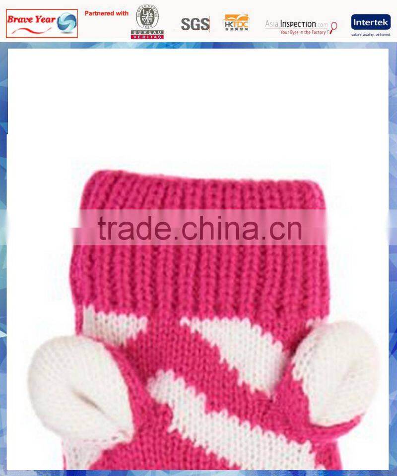 zebra stripe warm knit gloves with 3D ears for kids