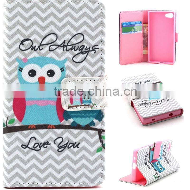 Book Style Customed Color Printed Flip Wallet Leather Cases For Sony Xperia Z5 Mini