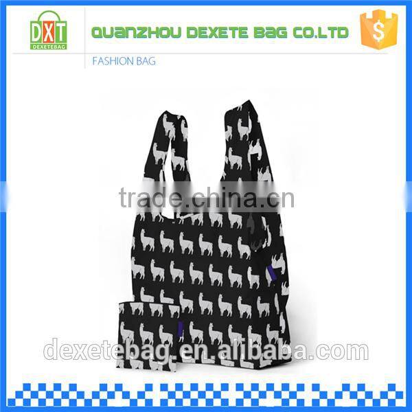 Printed promotional fashionable shopping tote nylon folding bag with pouch